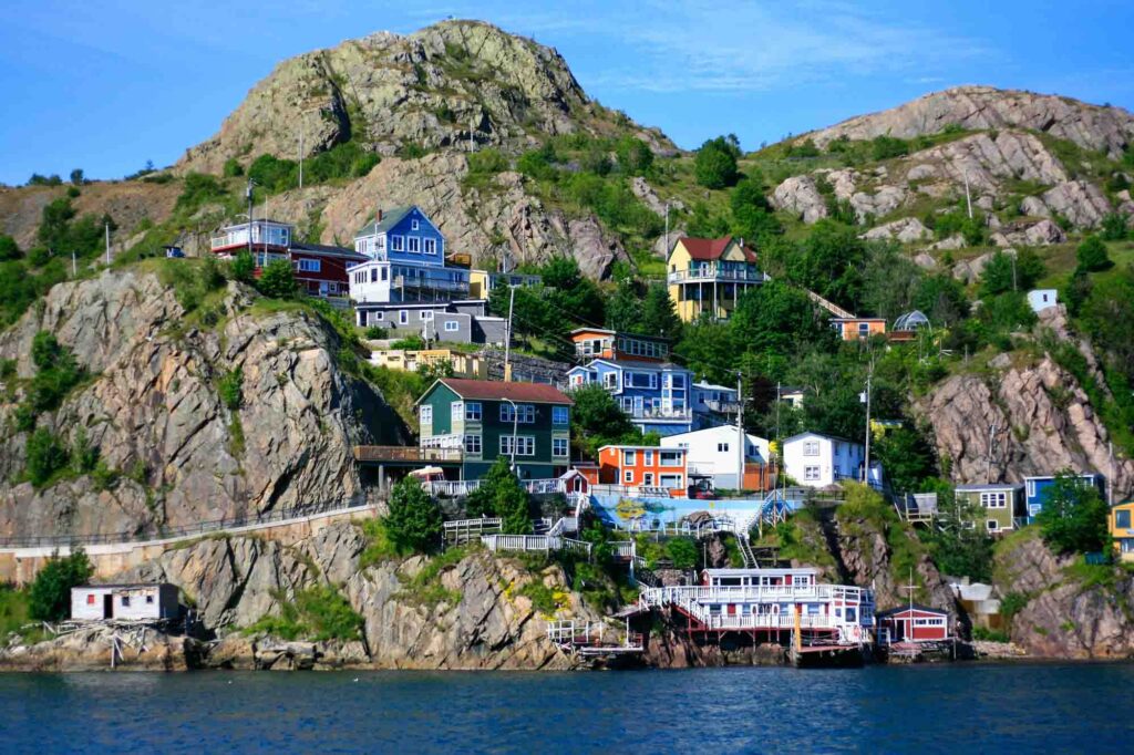 Colorful houses located on the hill in Newfoundland, Canada